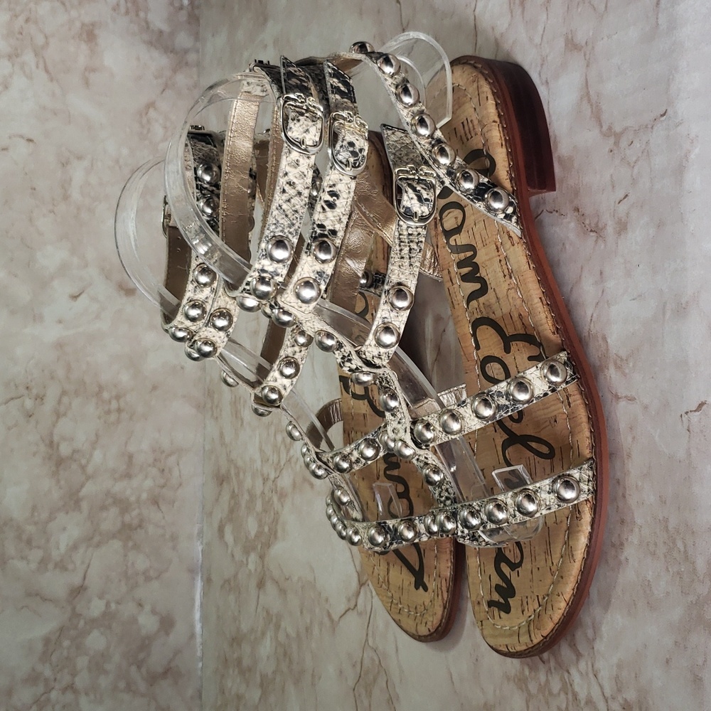 Sam Edelman Silver Studded Women's Snake Print Leather Gladiator Sandals 7 - Picture 6 of 7